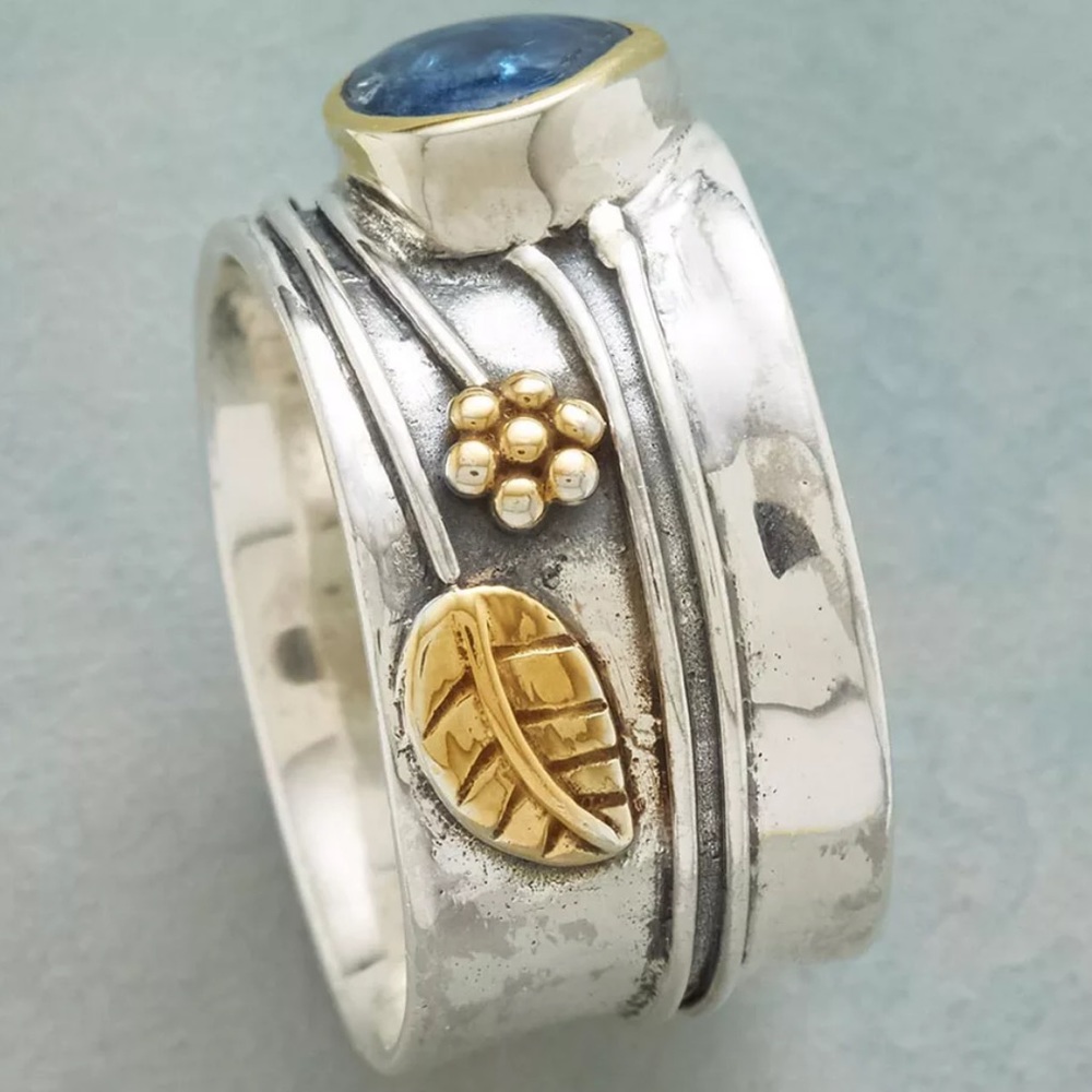 💍 BOHO Carved Floral Leaf CZ Crystal Ring 💍 - Picture 2 of 5